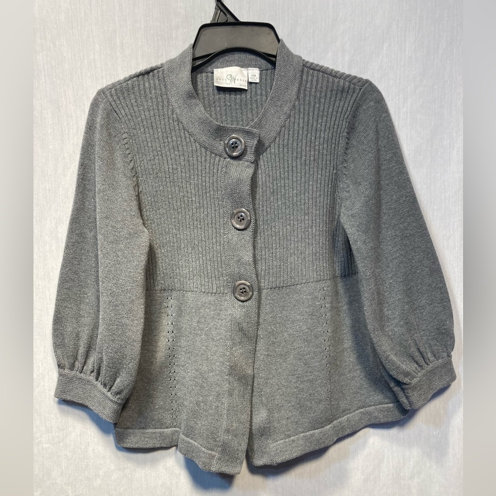 STUDIO WORKS 100% COTTON GRAY SWEATER CARDIGAN SIZE PETITE MED